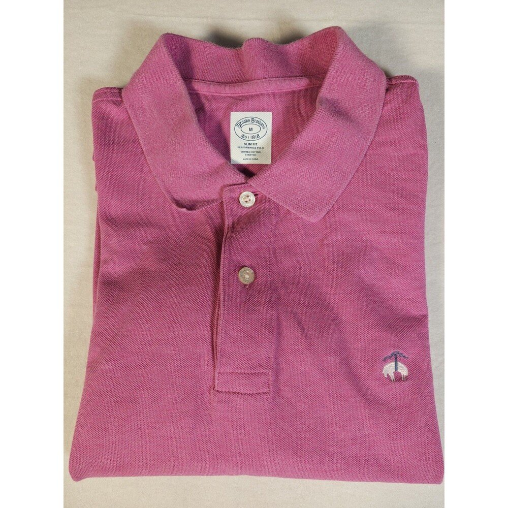 Brooks Brothers Polo Shirt Mens Medium Pink Sport Golf Rugby Preppy
